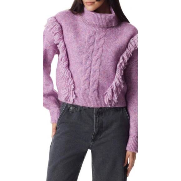 Circus NY Sam Edelman Fringe Turtleneck Sweater Raspberry Radiance Large - Picture 2 of 6